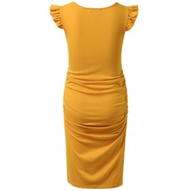 Bhome Maternity Dress Flying Sleeve Casual Pregnancy Summer Dresses Yellow S