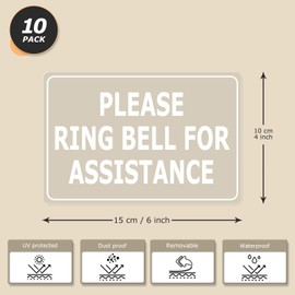 YIKIADA Please Ring Bell for Assistance Stickers 6 × 4 Inches Vinyl Removable Desk Service Self Adhesive Decals Hotel Reception Area Cling Wall or Door Sign Office Window 10 Pack