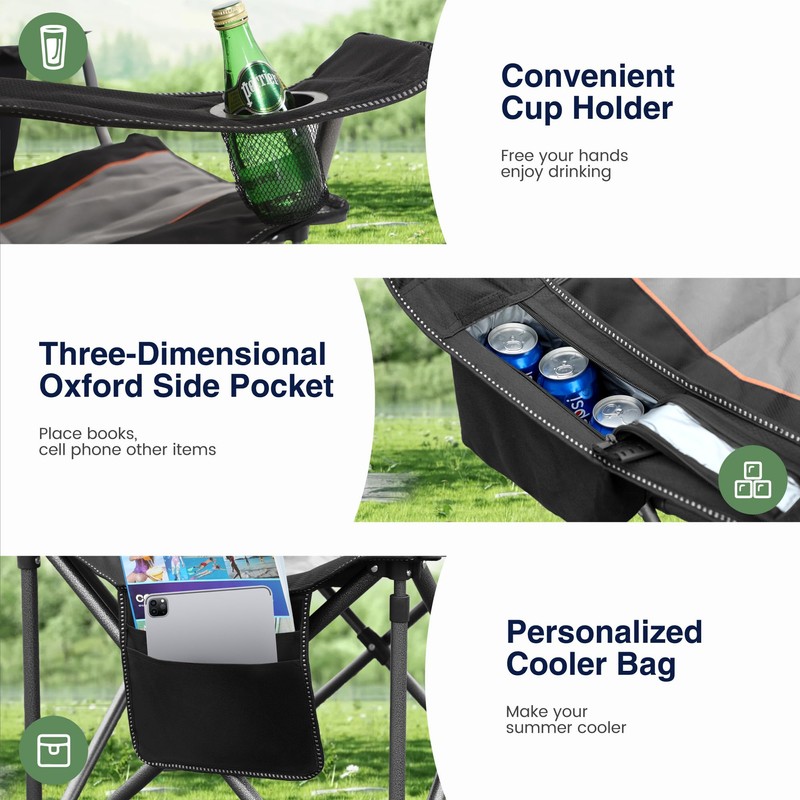 HIGH POINT SPORTS Oversized Portable Camping Folding Chair, Foldable Outdoor
