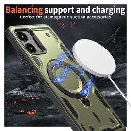 COTDINFOR Case for Moto G Play 4G 2024 Case with Magnetic 360°Ring Invisible Stand [Compatible with Mag-Safe] Double Shockproof Protection Women Men Case for Moto G Play 4G 2024 Green TH