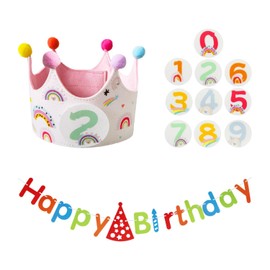 TYGFRT 1 Piece Birthday Hat, 1 Piece Birthday Flag, Birthday Decoration, Crown Hat, Interchangeable Birthday Hat, Festa Birthday Hat