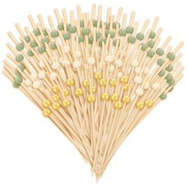 150 Pcs Sage Green Cocktail Pick 4.7" Toothpick for Appetizer Skewer Sandwich Bamboo Food Charcuterie Pick Martini Stick Garnish Party Bar Catering Accessory Baby Shower Wedding Summer Fairy Party