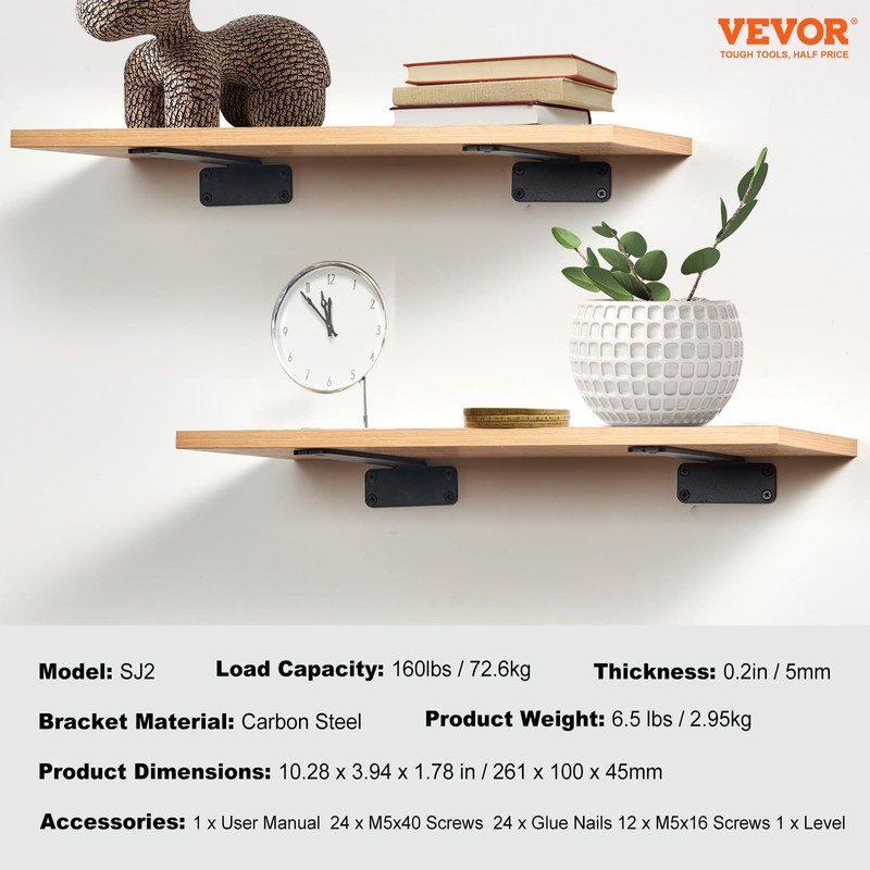 VEVOR Floating Shelf Brackets 10 Inch, 6 Pack Heavy Duty