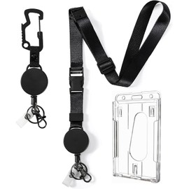 DELSWIN Heavy Duty Retractable Lanyard - Breakaway Lanyards for ID Badges Keys, Retractable Keychain with Upgraded Carabiner, Key Ring, and 2-Card Thumb-Slot Badge Holder, 8 oz Retraction