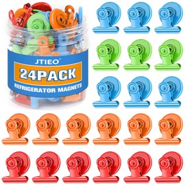 Paquete de 24 clips magnéticos para nevera, imanes de pizarrón blanca, clips magnéticos para suministros de profesores, clips imanes de refrigerador para pantallas de fotos, notas (colorido)