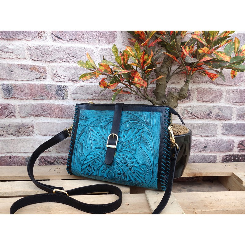 Hantooled - Bolso bandolera de piel para mujer, color café,