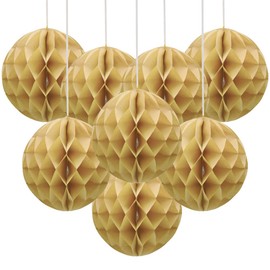Hocansen 8 PCS Paper Honeycomb Balls Decoration 8inch Honeycomb Flower Balls Party Decoration Tissue Pom Poms Ball Hanging Flower Balls for Wedding, BirthdayHome Decor (FWQ/Khaki)