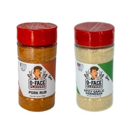 O-Face BBQ 2-Pack, 1 Pork Rub & 1 Spicy Garlic Parmesan Seasoning - Savory Pork Rub & Gourmet Spicy Garlic Parmesan