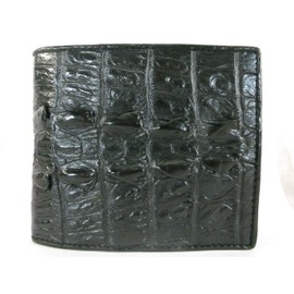 Pelgio Genuine Crocodile Alligator Tail Skin Leather Slim Bifold Men's Wallet ([C13] - 4 Card Slots + 1 ID Window + 2 Compartments for Bills, Black)