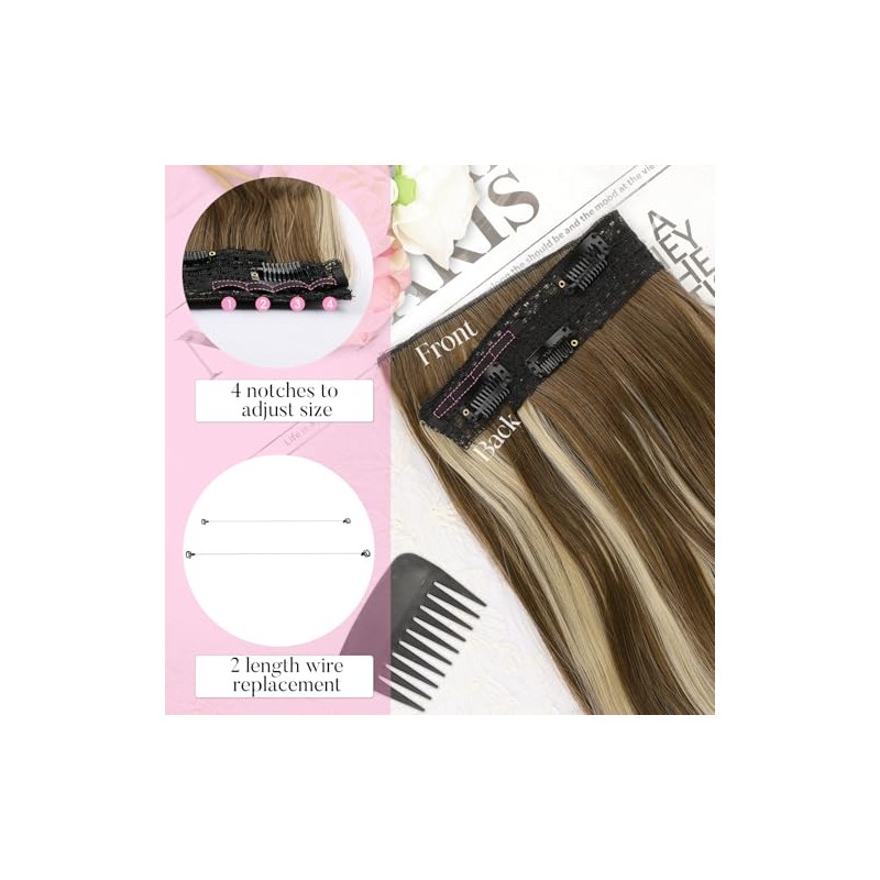 Extensiones De Cabello Con Alambre Invisible, Largas Y Onduladas En