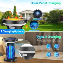 Solar Bug Zapper, Rechargeable Mosquito Zapper Outdoor Indoor Waterproof Fly Zapper with LED Light, 3500V Electric Insect Mosquito Killer Lamp for Home, Camping, Patio