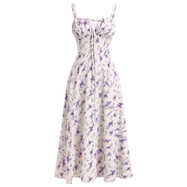 Women's Floral Corset Dress Formal Cocktail Dresses Going Out Casual Sundress Split Thigh Spaghetti Strap Vintage Dress Purple Flower