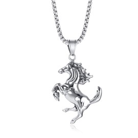 MayiaHey Galloping Horse Pendant, Running Horse Necklace for Men, Punk Horse Lovers Necklace Vintage Running Horse Jewelry, Silver Horse Animal Amulet Necklace Pendant Necklace for mens