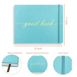 Elegant Wedding Guest Book - Perfect for Wedding Receptions, Baby Showers, Birthdays and Special Events - 7" x 9" Sign in Book - 120 Lined Pages - Leather Hardcover - Teal