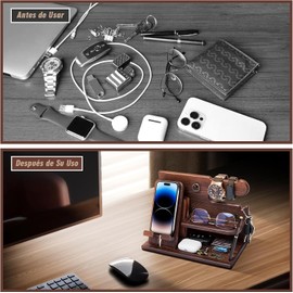 AEGTVA Regalo para Hombre y Mujer, Organizador de Buro y Escritorio, Organizador para Celular, Relojes, Llaves, Cartera, Accesorios para Hombre, Regalo de Cumpleaños para Papá, Marido, Novio