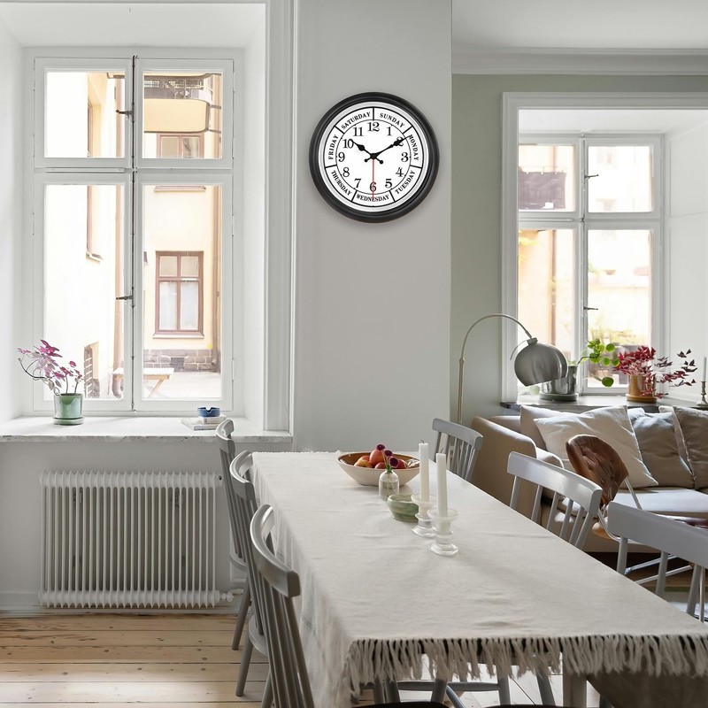 45MinST 12 Inches Retro Wall Clock,Day of The Week Wall