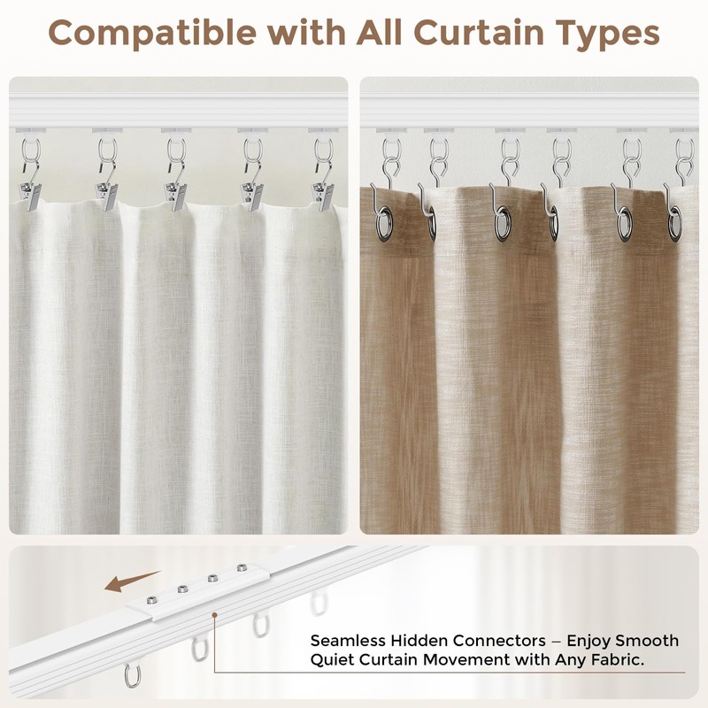 Ceiling Curtain Track White 6-9 ft Heavy Duty Ceiling/Wall Mount