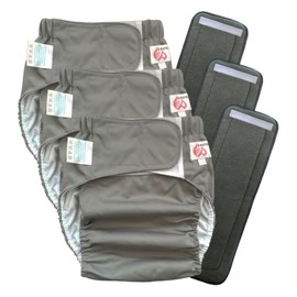 3 Pack Adult Cloth Diapers with Diaper Inserts, Nano TPU Fabric Waterproof Nappy Reusable Washable Incontinence Nappies Underwear