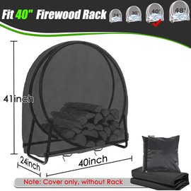 IC ICLOVER 40 Inch Firewood Log Hoop Cover Only, Heavy Duty 600D Oxford, Outdoor Waterproof Round Log Rack Cover, Ring Wood Pile Holder Storage Tarp with Zipper & Wind Proof Buckle & Reflective Strip