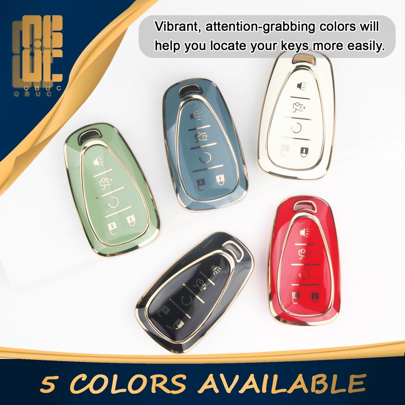 QBUC for Chevy Key Fob Cover with Keychain(Gold Trim Blue)