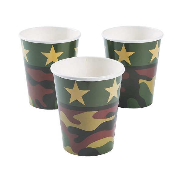 Fun Express - Army/camo 9oz Cups for Birthday - Party Supplies - Print Tableware - Print Cups - Birthday - 8 Pieces