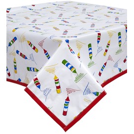 Crayons Oilcloth Tablecloth with Solid Red Trim You Pick The Size! 60 x 120