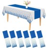 PLULON 12 Pack Plastic Tablecloth and Satin Table Runner Set
