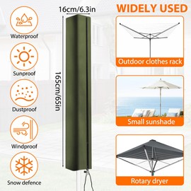HOTUT Schutzhülle für Wäschespinne,420D Oxfordgewebe Wäschespinnenschutz mit Reißverschluss & Kordelzug,Wetterfest & UV-beständig,Schutzhuelle für Gartentrockner und Wäscheständer, Armeegrün