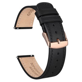 Ayadoo 22mm Top Grain Leather Watch Band, Black Crazy Horse Leather Replacement Watch Strap with Rose Gold Buckle, Quick Release