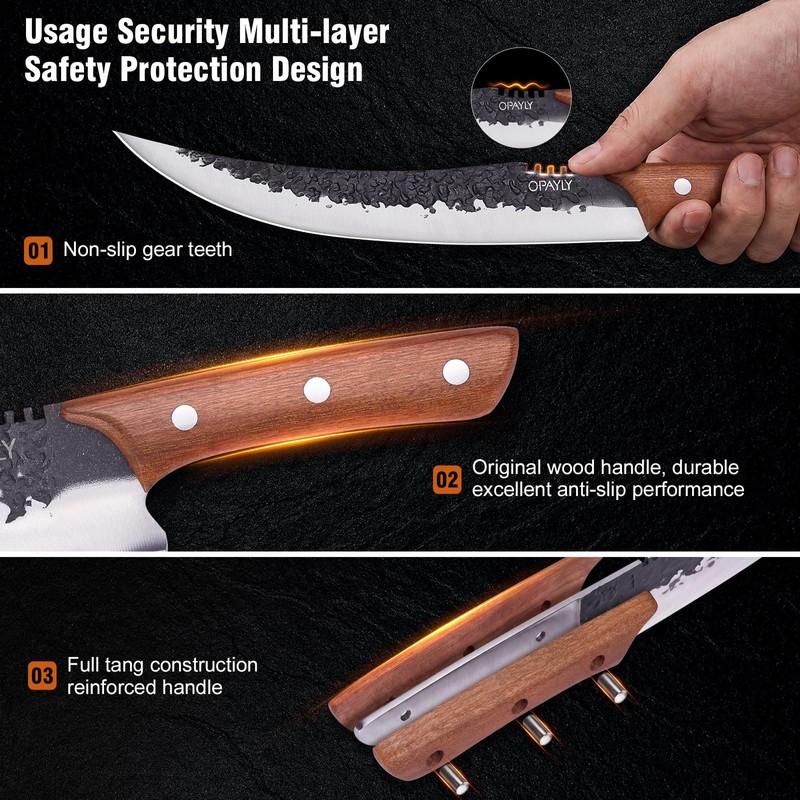 OPAYLY Hand-Forged Butcher & Carving Knife Set for Meat Cutting,