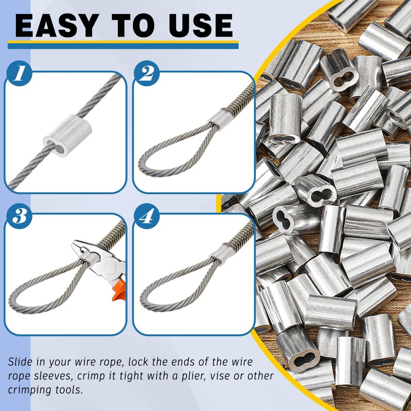 Yaocom 200 Pcs 3/32" Aluminum Crimping Loop Sleeve Cable Crimp