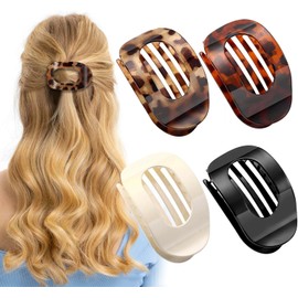 Flat Hair Claw Clips - 4 Pack Ergonomic Curved Lay Flat Hair Clip for Thick Thin Curly Hair - Accessories for Women