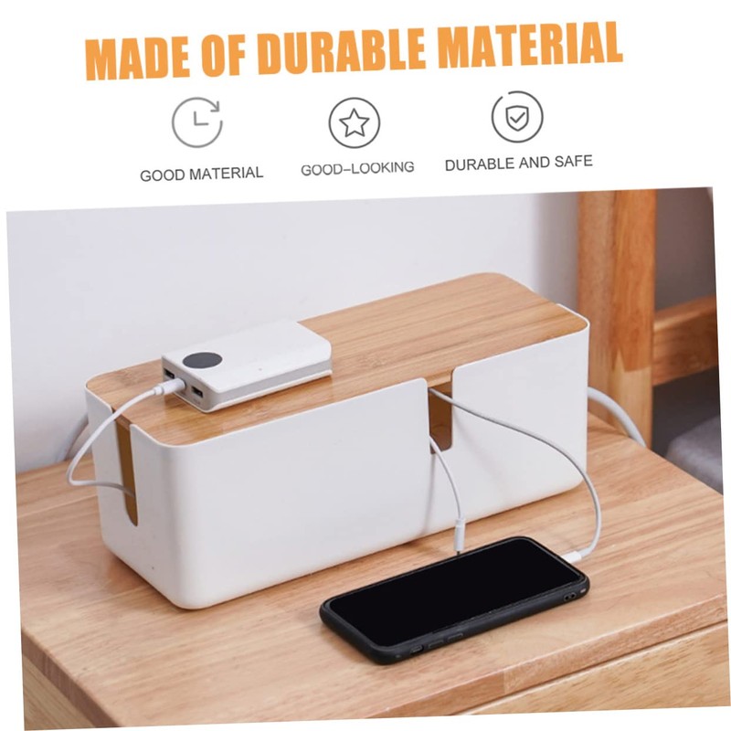 TEHAUX Cable Management Box Bamboo Lid Power Charging Data Cable