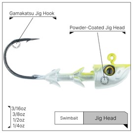Freedom 13034 Swimbait Heads, Chartreuse Shad, 1/4 oz, 3 Per Pack