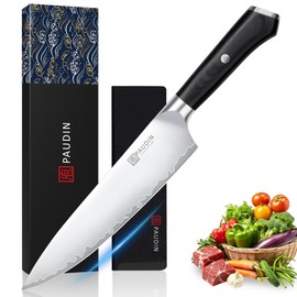 PAUDIN Chef Knife 8 Inch, Ultra Sharp Kitchen Knives 62 HRC, Multi-Layer Damascus Steel Professional Chefs Knife with Full Tang Ergonomic Wood Handle, Meat Vegetable Slicing Knives, Gift for Men Women