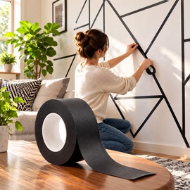 Black Masking Tape for Painting & DIY Crafts – Easy-Tear Paper Tape for Home Decorating, Art Projects & Everyday Labeling, 6 Rolls