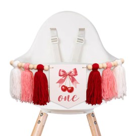 Raoformi Cherry High Chair Banner - She is Our Little Cherry on Top Theme Garland,First Birthday Decorations,Cherry Sweet One Birthday for Girls Photo Props