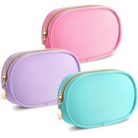 Pinkunn 3 Pcs Nylon Cosmetics Bag Mini Makeup Bag Pouch for Purse Preppy Organizer Pouch Small Cosmetic Travel Makeup Nylon Zipper Purse Organizer for Women(Bright Color)