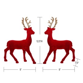 Season 2 Season Christmas Reindeer Tabletop 2 Set 12.5" H Red Flocking Standing Deer Decorations, Indoor Decorative Ornaments for Kitchen Mantle Shelf Office Home Décor