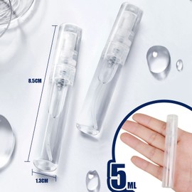 Fandamei Mini Spray Bottle, 10 Pack 5ml Mini Plastic Spray Bottle Empty, Fine Mist Refillable Mini Perfume Bottle, Perfume Atomizer, Small Sample Containers, Plastic Portable Travel Bottle, Clear