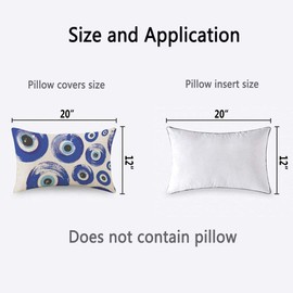 TKS MITLAN Round Turkish Eye Pillow Covers 12 x 20 Inch Blue Turkish Fatima's Eye Ymbol of Protection Turkey Decorative Throw Pillow Covers Linen Cushion Case for Sofa Couch