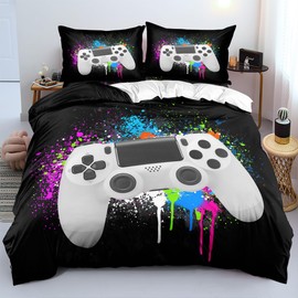 Mikayia Gamepad Children's Bed Linen 100 x 135 cm for Teenagers Children Bedroom Decor Colourful Tie Colour Modern Game Controller Gamepad Duvet Cover Set and 1 Pillowcase 40 x 60 cm