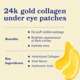 LE GUSHE Gold Under Eye Patches for Puffy Eyes and Dark Circles (20 Pairs) - Hydrating Collagen Under Eye Masks with Snail Mucin - Soothing Puffy Eyes Treatment for Women & Men - Bridesmaid Gifts
