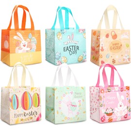 6PCS Happy Easter Egg Hunt Bags Easter Bunny Carrot Chick Egg Gift Bags with Handles, Easter Treat Bags, Multifunctional Non-Woven Bags for Gifts Wrapping, Egg Hunt Game, Easter Party Supplies,
