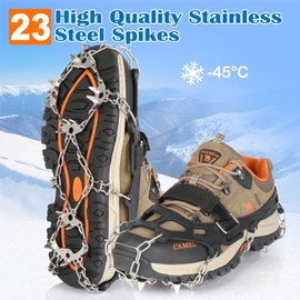 Yoomens Crampons Boots with 24 Teeth Stainless Steel Chains Non-Slip Spikes Snow Ice Crampons Portable Trekking Hiking Camping Mountaineering Winter (M)