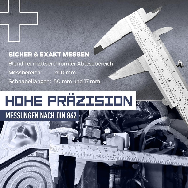 MIB Vernier Caliper with Locking Screw DIN 862 200 mm