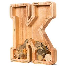 SummiDate Wooden Letter Piggy Bank| Piggy Bank for Boys Girls Toddler| Alphabet K Money Bank| Coin Bank Birthday Gift for Kids|Children's Gift(Initial-K)