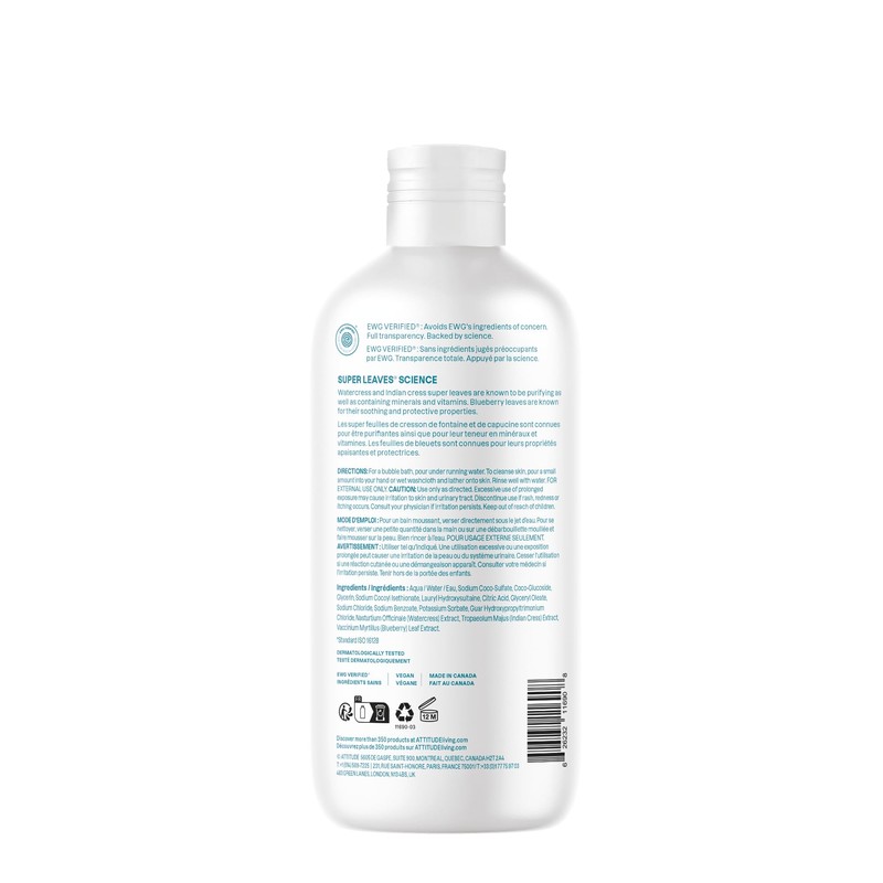 ATTITUDE Bubble Bath, EWG Verified, Plant and Mineral-Based, Dermatologically Tested,