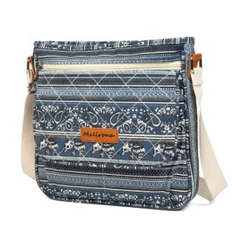 Malirona - Bolso bandolera de lona para mujer, diseño floral, duradero, con varios bolsillos, Azul, Messenger