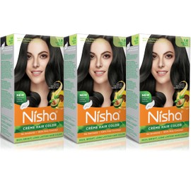 Nisha Crème Hair Color With Sunflower & Avocado Oil No Ammonia Crème Formula Rich, Bright, Long Lasting Hair Natural Black (Pack of 3)
